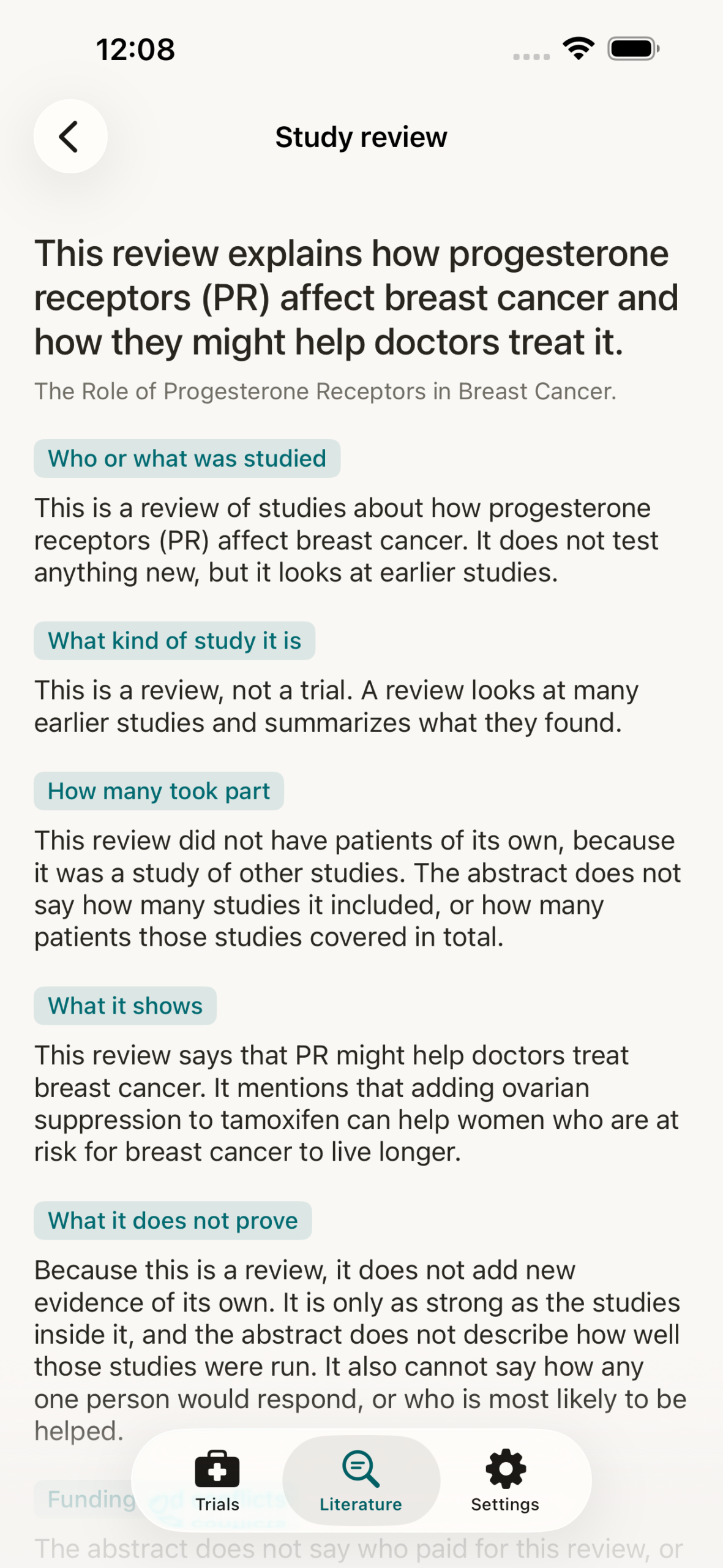 iOS study review with the same plain-language appraisal as the web app.
